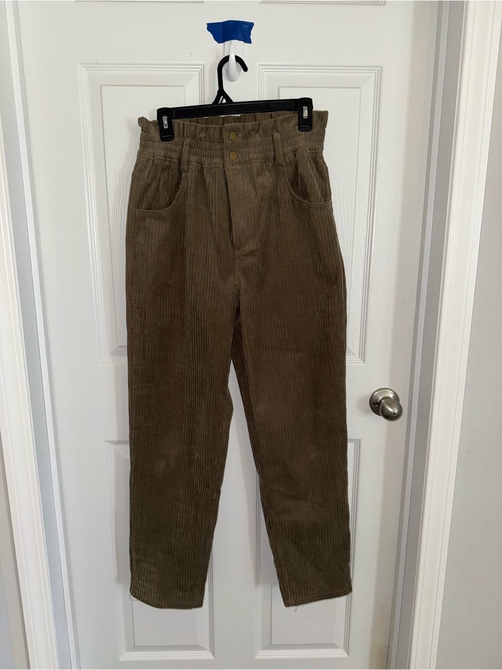 High-Rise Corduroy Trousers in Olive Brown - Women
